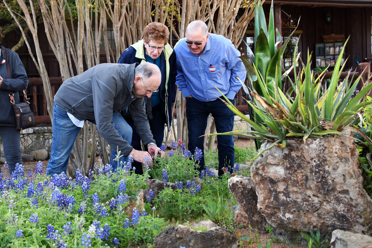 192 James Watt and Sandi and Jim Swanson examine the Texas bluebonnets.JPG